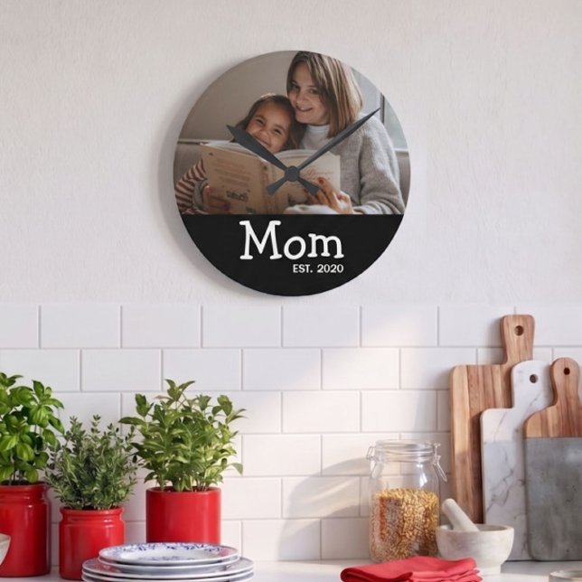 Mum Est Saying White Whimsical Font Round Clock (Creator Uploaded)
