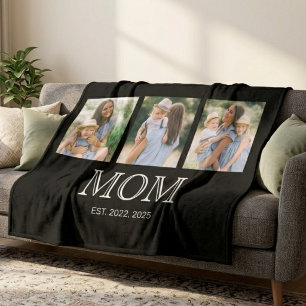 Mum Established 3 Photo Black Fleece Blanket