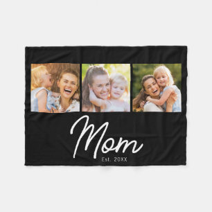 Mum Established 3 Photo Script Black Fleece Blanket