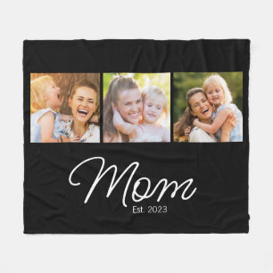 Mum Established 3 Photo Script Black Fleece Blanket