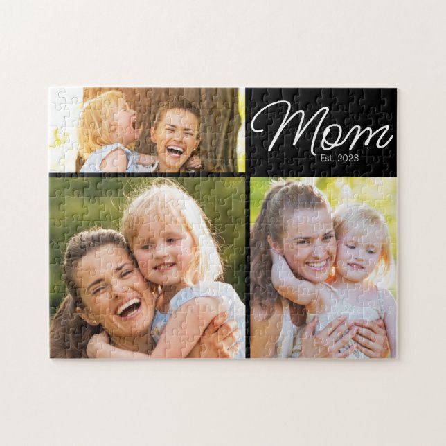 Mum Established 3 Photo Script Black Jigsaw Puzzle (Horizontal)