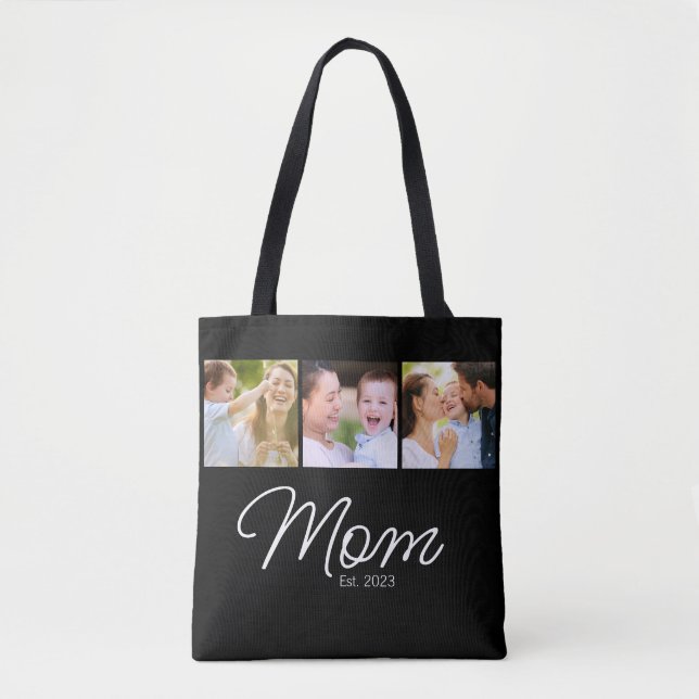 Mum Established 3 Photo Script Black Tote Bag (Front)