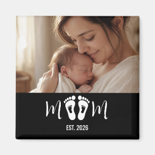 Mum Established Baby Footprints Photo Gift Magnet