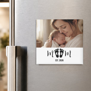 Mum Established Baby Footprints Photo Gift Magnet