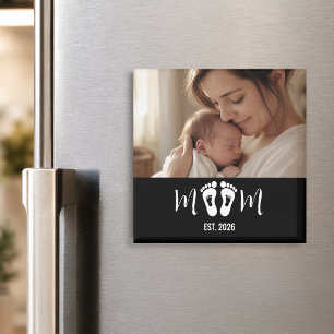 Mum Established Baby Footprints Photo Gift Magnet