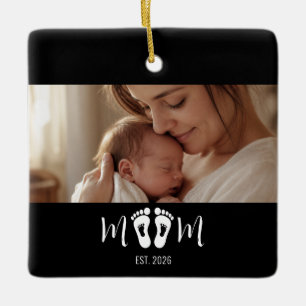 Mum Established Baby Footprints Photo Mother's Day Ceramic Ornament