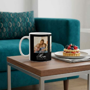 Mum Established Black Elegant Script 3 Photo Coffee Mug