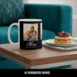 Mum Established Black Elegant Script 3 Photo Coffee Mug