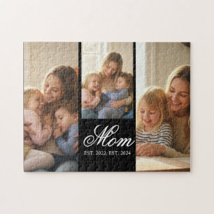 Mum Established Black Elegant Script 3 Photo Jigsaw Puzzle