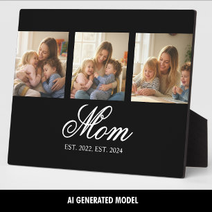 Mum Established Black Elegant Script 3 Photo Plaque
