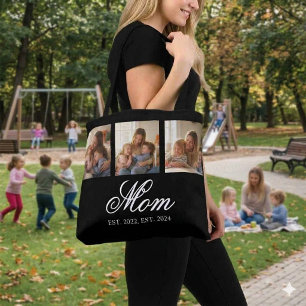 Mum Established Black Elegant Script 3 Photo Tote Bag