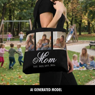 Mum Established Black Elegant Script 3 Photo Tote Bag