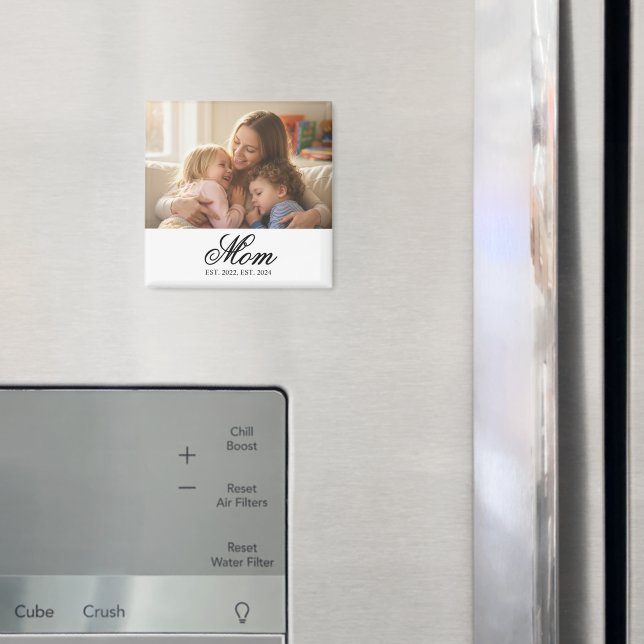 Mum Established Black Elegant Script Photo Magnet (In Situ (Fridge))