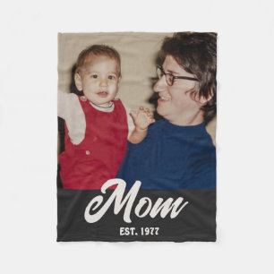 Mum Established Black Groovy Script Photo Fleece Blanket