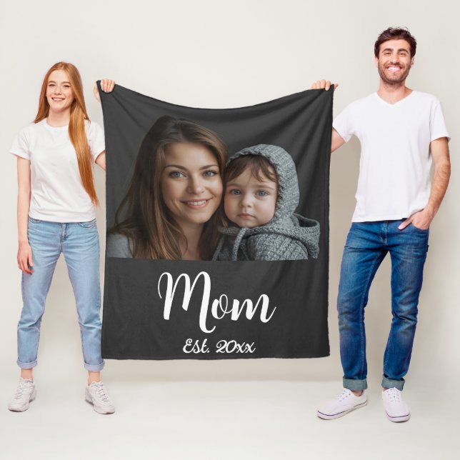 Mum Established Black Modern Script Fleece Blanket (In Situ)