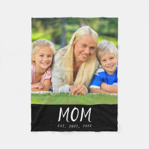 Mum Established Black Modern Script Photo Fleece Blanket