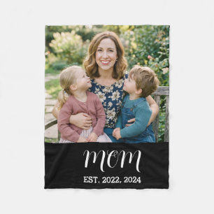 Mum Established Black Modern Script Photo Fleece Blanket