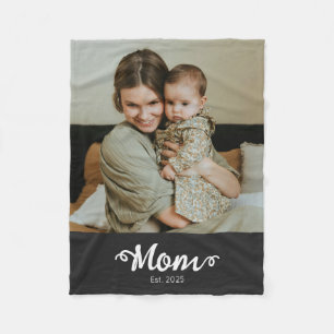 Mum Established Black Modern Script Photo Fleece Blanket