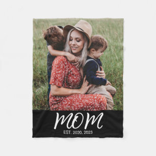 Mum Established Black Modern Script Photo Fleece Blanket