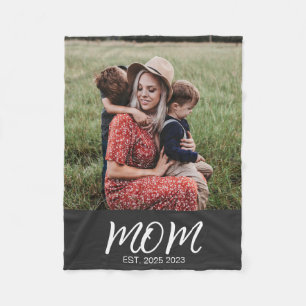 Mum Established Black Modern Script Photo Fleece Blanket