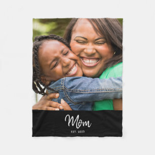 Mum Established Black Modern Script Photo Fleece Blanket