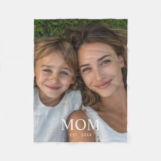 Mum Established Black Modern Script Photo  Fleece Blanket (Front)