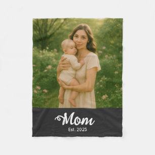 Mum Established Black Modern Script Photo Fleece Blanket