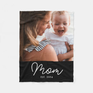 Mum Established Black Modern Script Photo Fleece Blanket