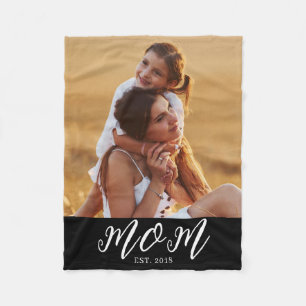 Mum Established Black Modern Script Photo Fleece Blanket
