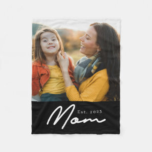 Mum Established Black Modern Script Photo Fleece Blanket