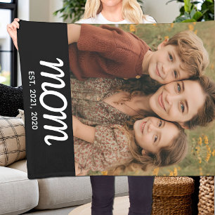 Mum Established Black Modern Script Photo Fleece Blanket