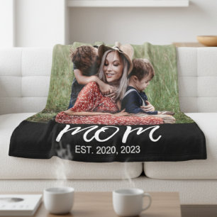 Mum Established Black Modern Script Photo Fleece Blanket