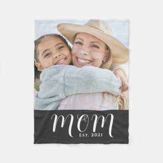 Mum Established Black Modern Script Photo Fleece Blanket
