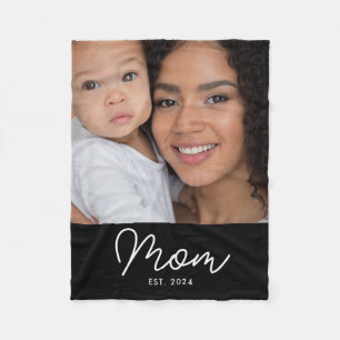 Mum Established Black Modern Script Photo Fleece Blanket