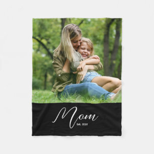 Mum Established Black Modern Script Photo Fleece Blanket