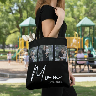 Mum Established Black Modern Script Photo Tote Bag