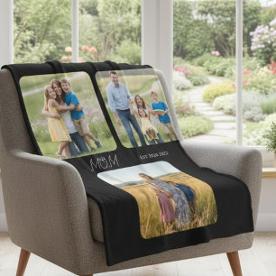 Mum Established Black Script 3 Photo   Fleece Blanket