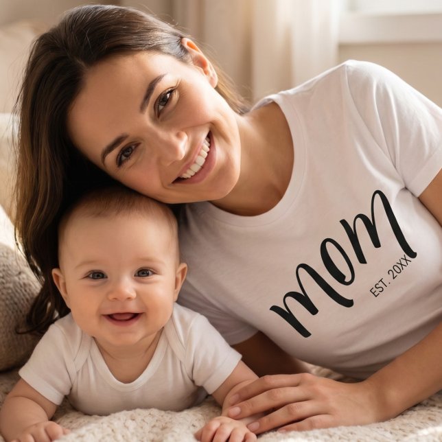 Mum Established Black Script Custom Year New Mama T-Shirt (Creator Uploaded)