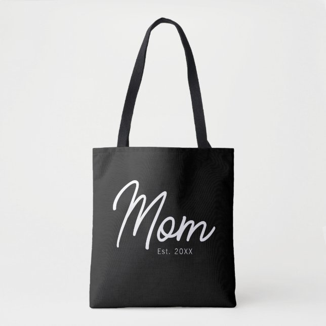 Mum Established Black Script Minimal Elegant Tote Bag (Front)