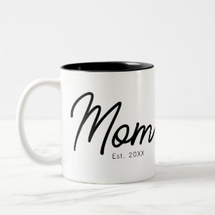Mum Established Black Script Minimal Elegant Two-Tone Coffee Mug