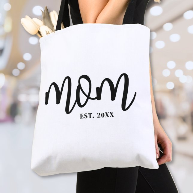Mum Established Black Script Mother's Tote Bag (Mom Established Black Script Mother's Tote Bag)