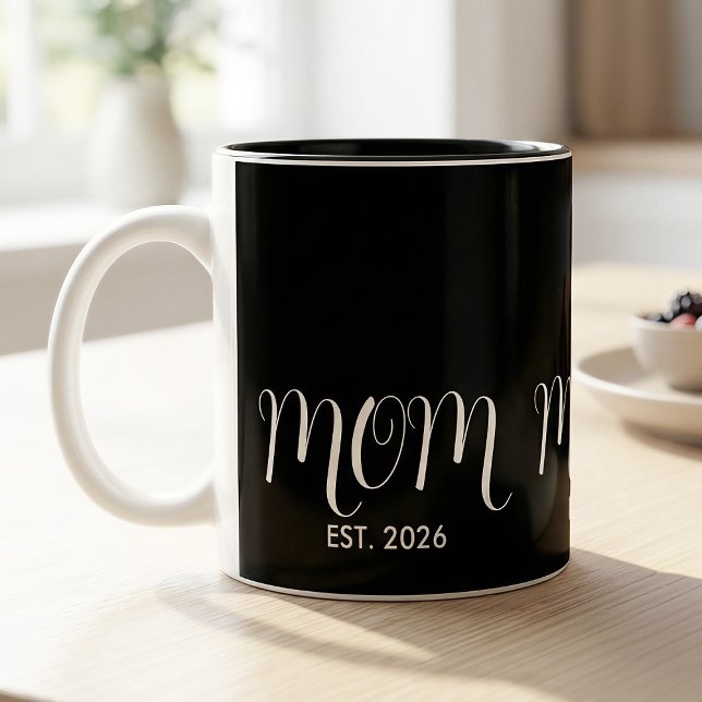 Mum Established Black Script New Mum Gift  Two-Tone Coffee Mug (Creator Uploaded)