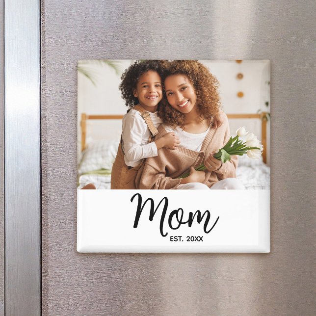 Mum Established Black Script Photo Gift Minimal Magnet (Creator Uploaded)