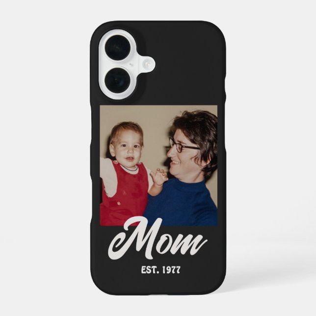 Mum Established Black Script Photo iPhone 16 Case (Back)