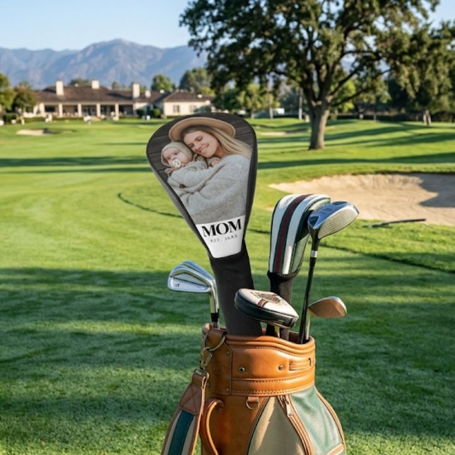 Mum Established Black Typography Photo Gift Golf Head Cover (Mom Established Black Typography Photo Gift Golf Headcover)