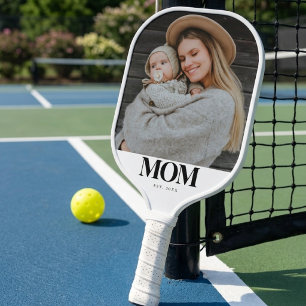 Mum Established Black Typography Photo Gift Pickleball Paddle