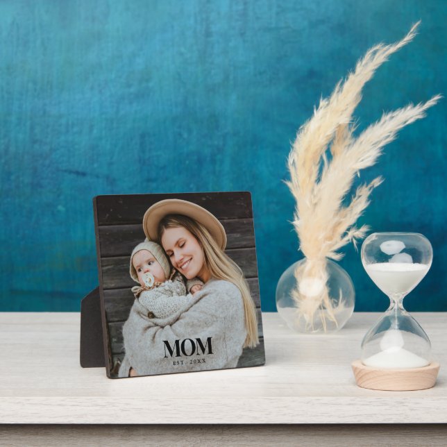 Mum Established Black Typography Photo Gift Plaque (Insitu)