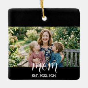Mum Established Black White Script Photo Ceramic Ornament