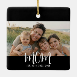 Mum Established Black White Script Photo Ceramic Ornament