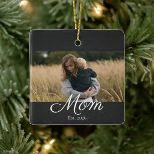 Mum Established Black White Script Photo Ceramic Ornament